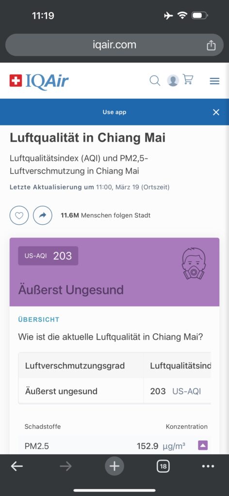 Übersicht Luftqualität Chiang Mai