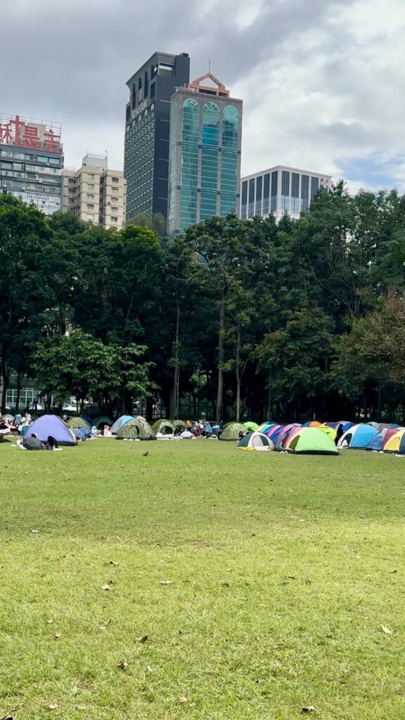 hausangestellte am sontag bei picknick auf der strasse mit freunden